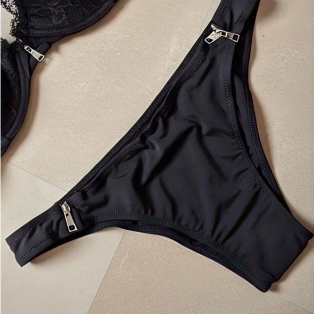 Elegant Black Women's Swim Bottom With Zippers